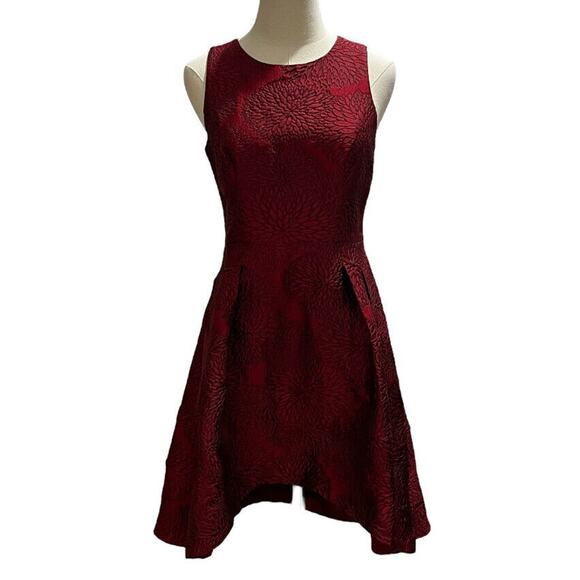 Shoshanna Midnight Coraline Red Jacquard Print Sleeveless High-Low Dress Sz 8 - Picture 1 of 16